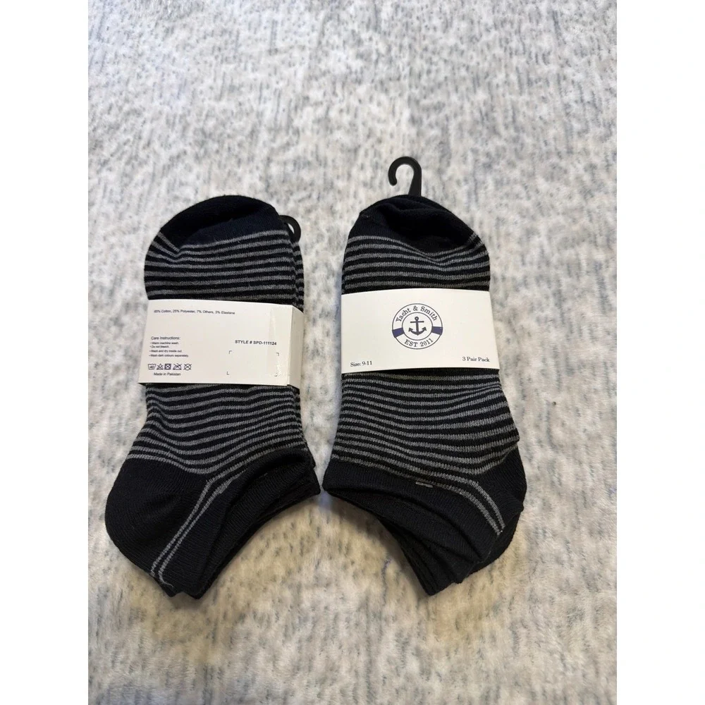 Yacht & Smith Womens‎ 3 Pair Pack Ankle Socks Black Grey Stripe Size 9 11